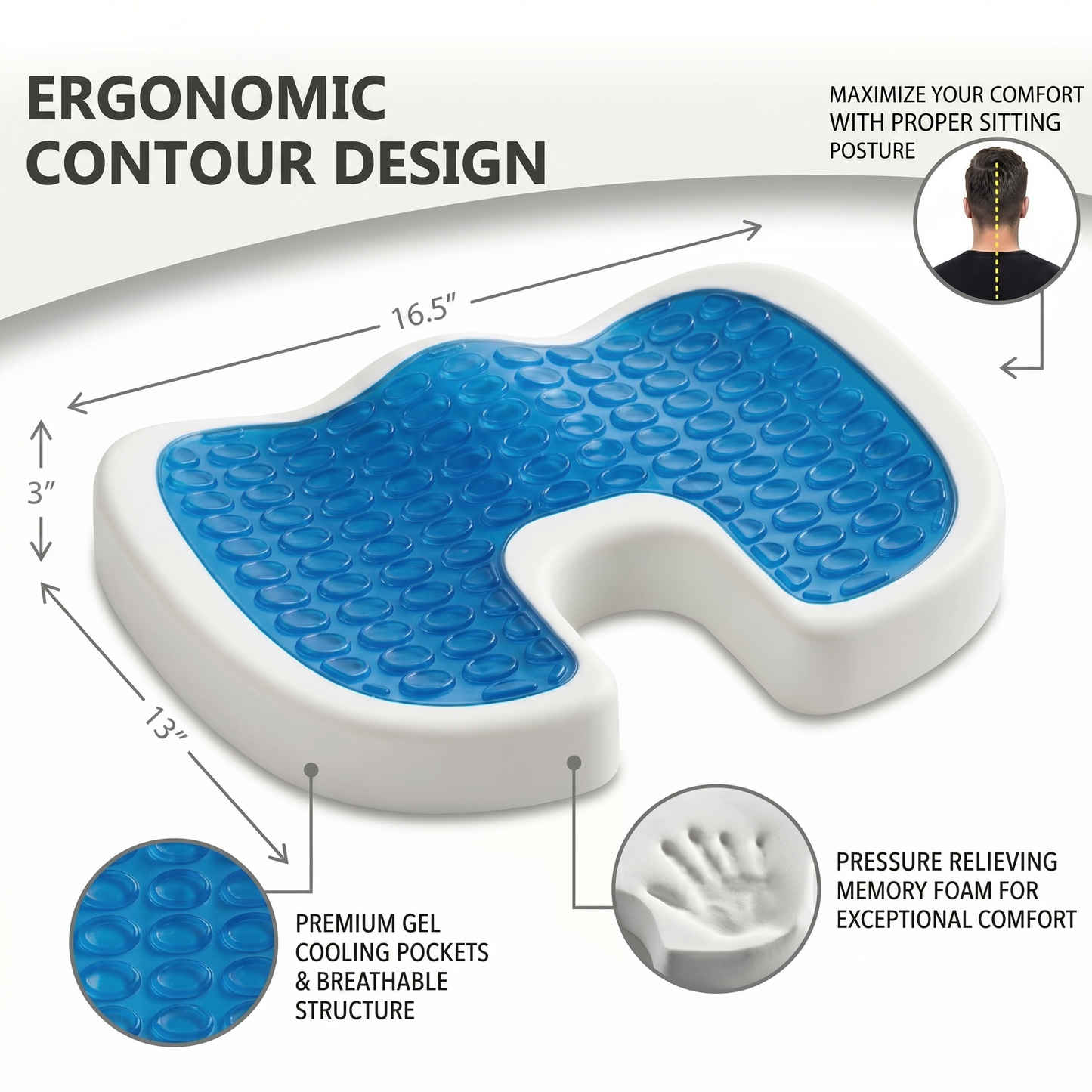 Ultimate Seat Comfort: Gel-Enhanced Orthopedic Memory Foam Seat Cushion – Trucker Grade